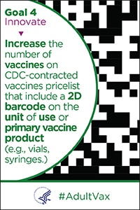 Goal 4 Innovate - Increase the number of vaccines on CDC-contracted vaccines pricelist that include a 2D barcode on the unit of use or primary vaccine product (e.g., vials, syringes).