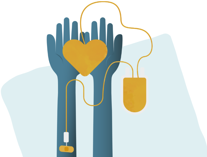 illustration of hands holding heart giving plasma