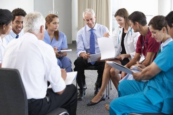 Hospital staff in a meeting