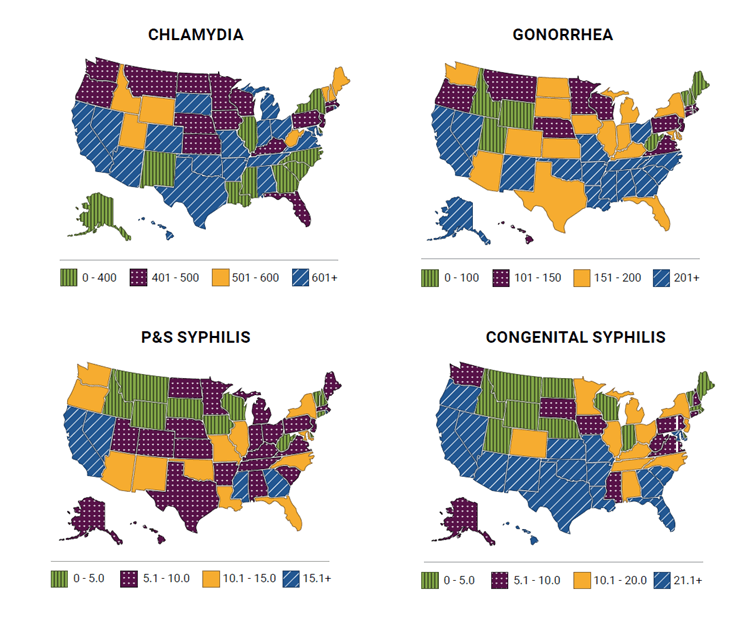 United States maps showing rates of infectious disease based on race