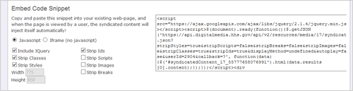 Example of a page displaying the code that gets placed into your website.