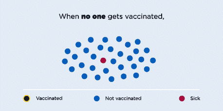 When no one gets vaccinated, the disease can spread easily. When some people get vaccinated, the disease spreads a little slower. When most people get vaccinated, the disease can’t spread. Learn more about community immunity at hhs.gov/immunization