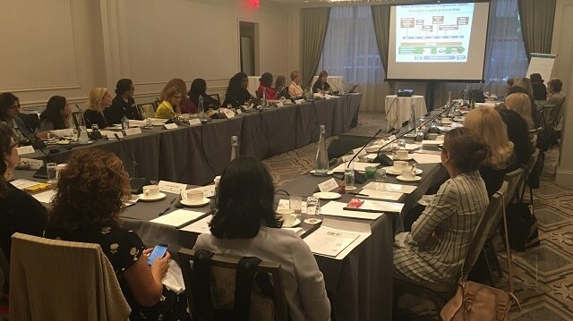 Women leaders in hepatitis seated around table at event