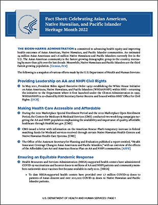 Fact Sheet: Celebrating Asian American, Native Hawaiian, and Pacific Islander Heritage Month 2022