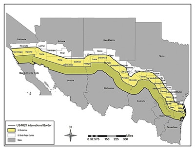 Figure 1. The Observatory depicts 44 U.S. counties of the border region.