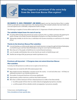 Thumbnail of a pdf of What happens to premiums if the extra help from the American Rescue Plan expires?