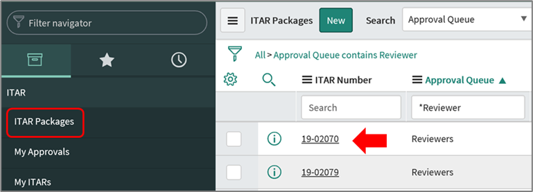 Figure 10: Main ITAR Table / Repository of ITARs