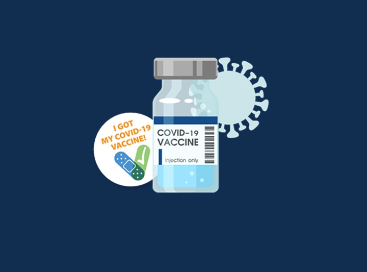 Illustration of COVID-19 vaccine bottle and sticker