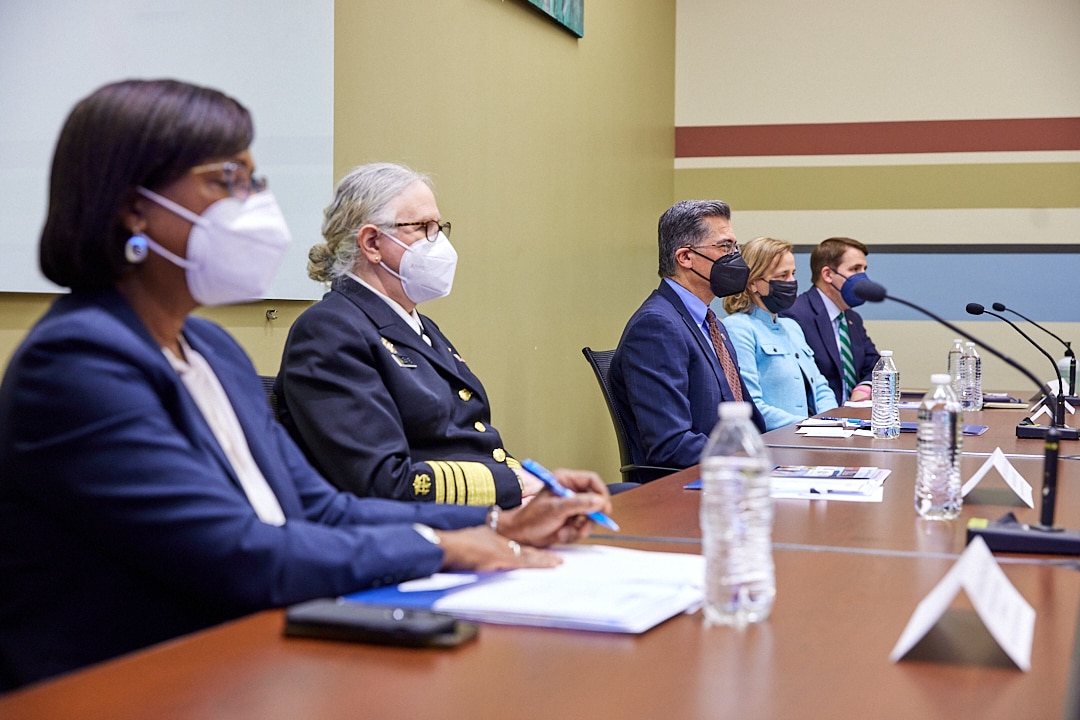 HHS officials at a roundtable discussion at Amoskeag Health, a federally qualified health center focused on behavioral health services.