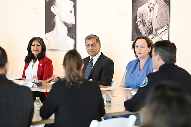 Secretary Becerra at roundtable with Katie Porter and Farrah N. Khan