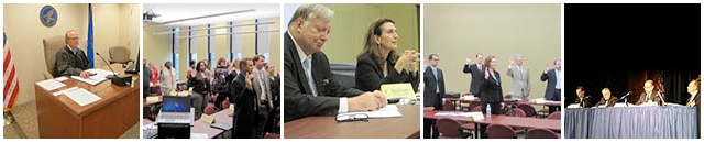 An administrative law judge at a hearing.