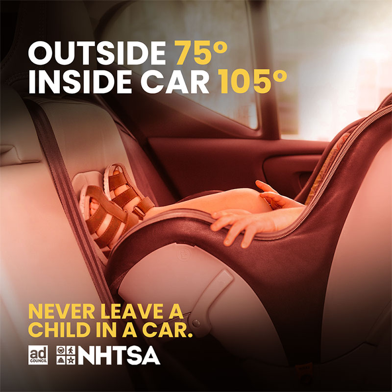 NHTSA Never Leave a child in a car graphic