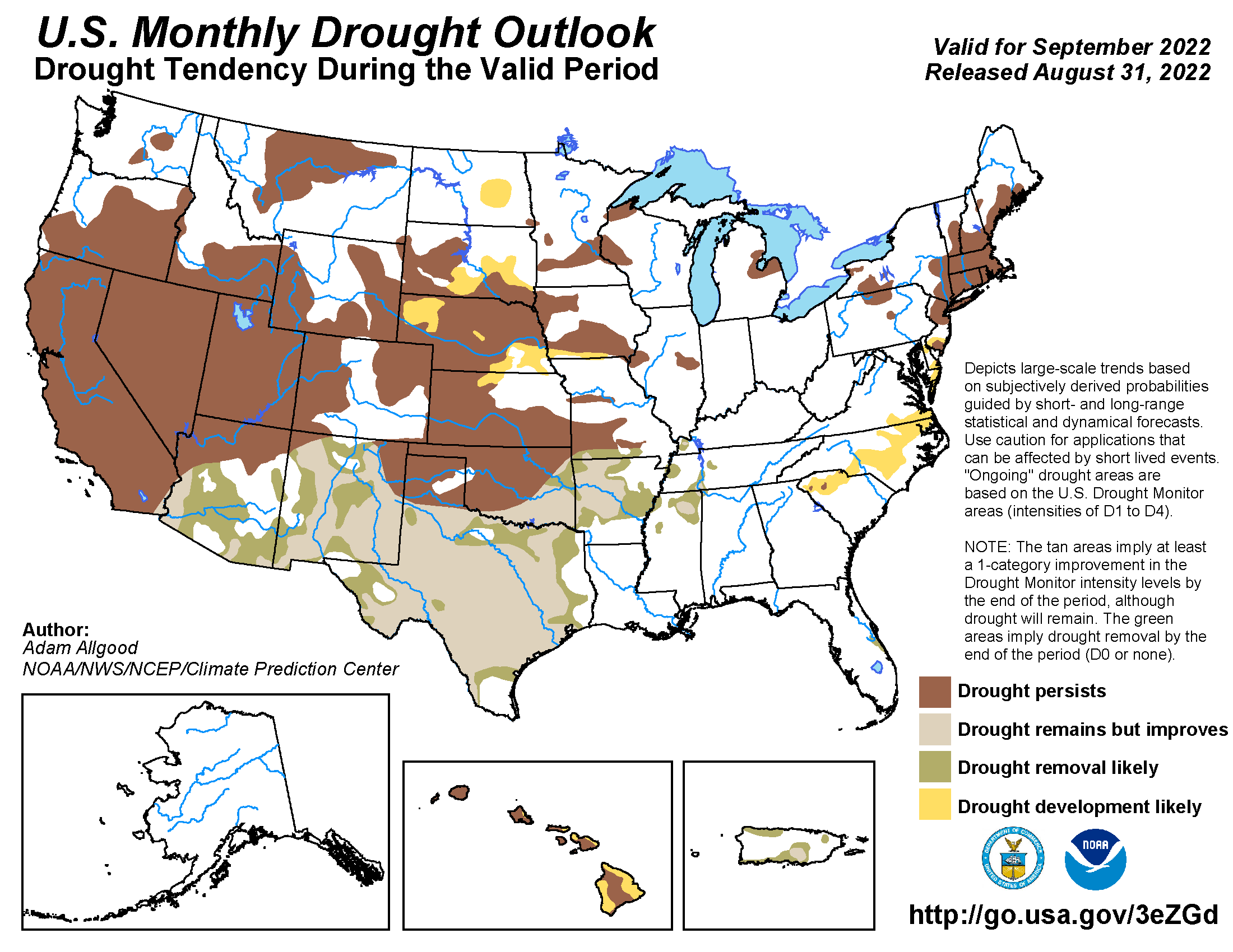 U.S. Monthly Drought Outlook for September 2022