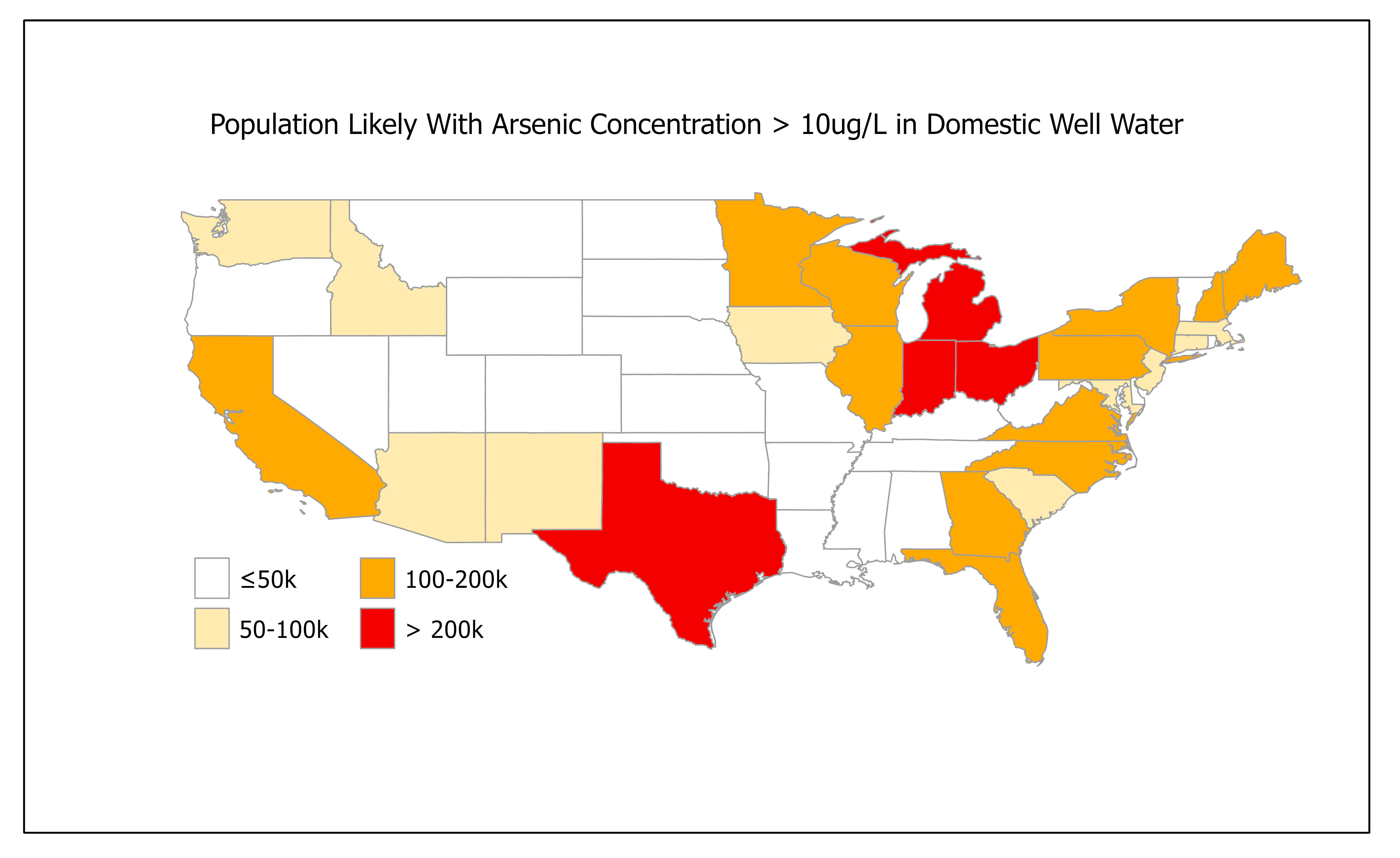Map showing the probability of having high arsenic in domestic wells during drought