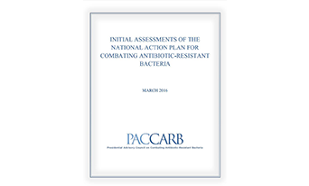 Screenshot of the first page of the P A C C A R B Report “Initial Assessment of the National Action Plan for Combating Antibiotic-Resistant Bacteria.”