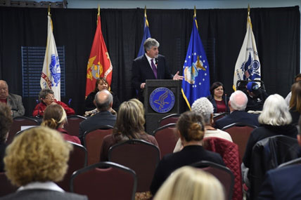 Acting HHS Secretary Hargan speaking to veterans and caregivers in Charlottesville, VA.
