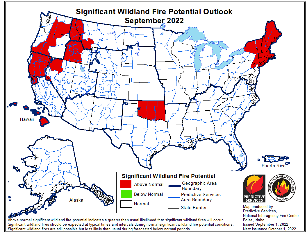 Significant Wildland Fire Potential Outlook September 2022