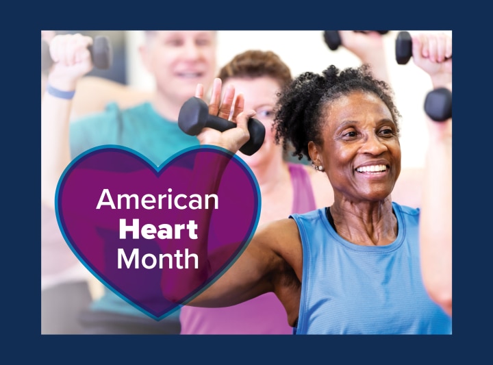 Heart graphic to the left White and Black older women working out to the right.