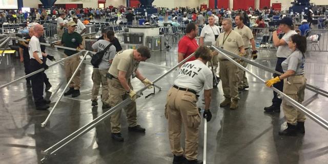 A Disaster Medical Assistant Team sets up a Federal Medical Station in Houston for Hurricane Harvey victims