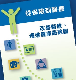 The cover of the Coverage to Care brochure in Chinese against a blue background.