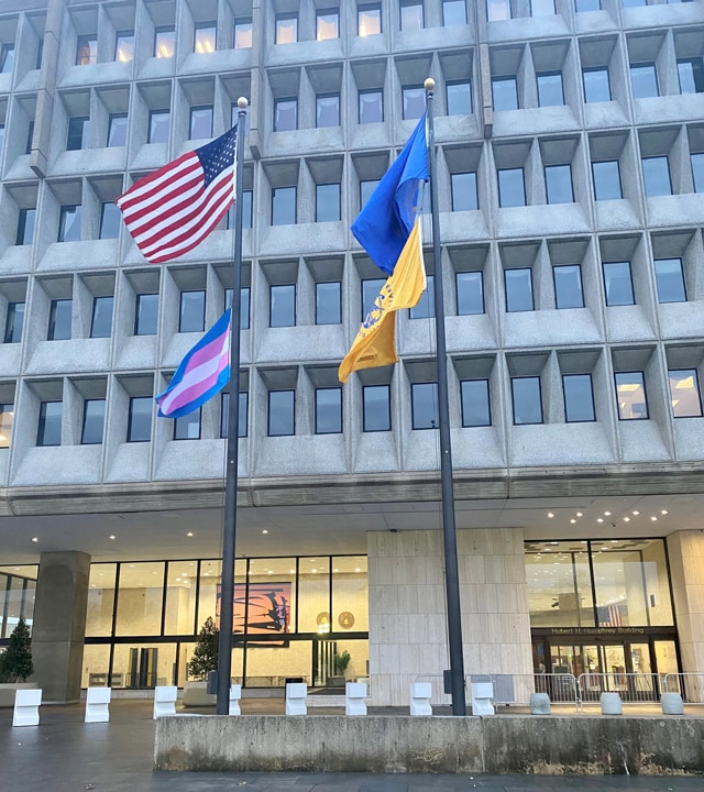 HHS raised a transgender pride flag outside its headquarters building.