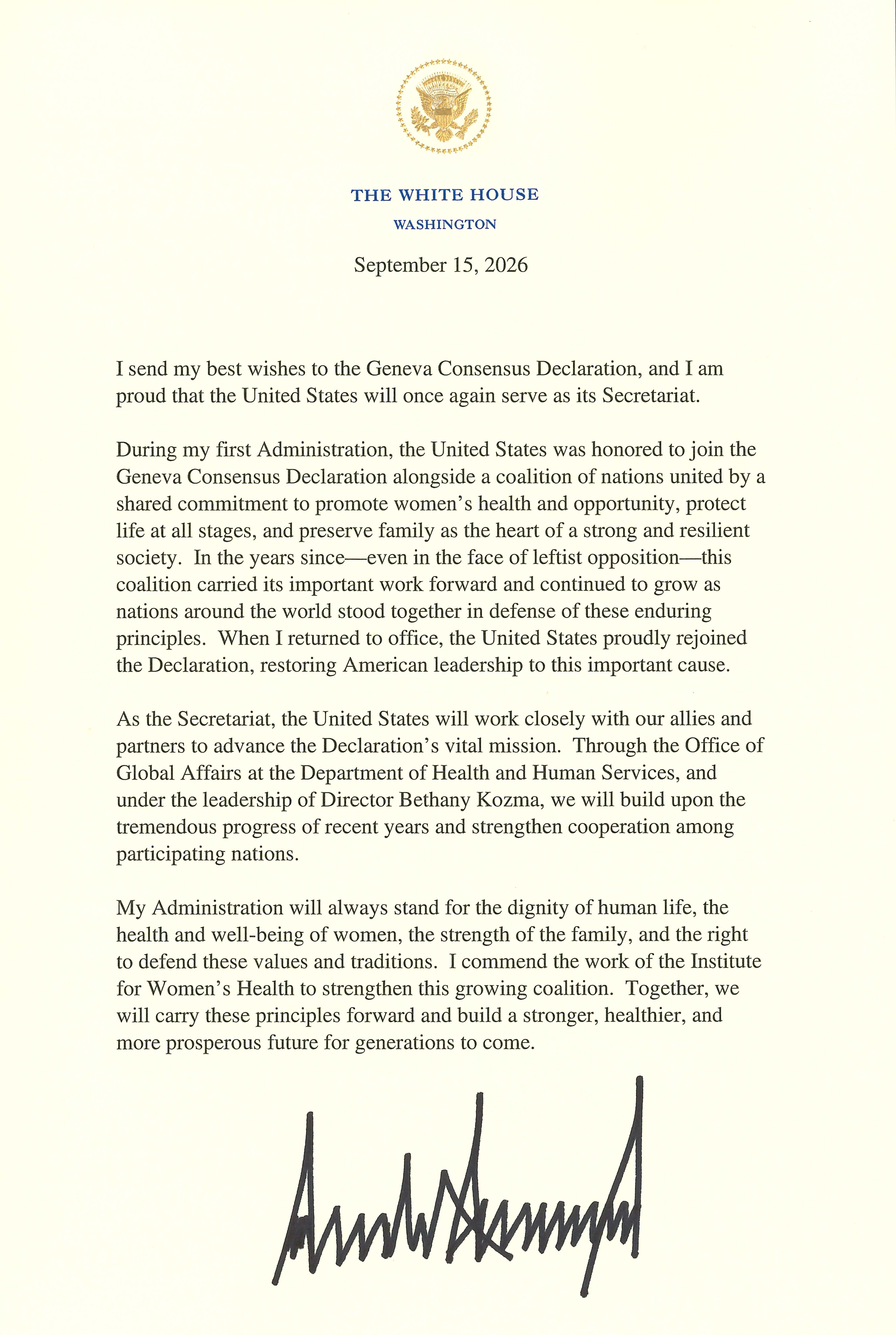 Message from President Trump